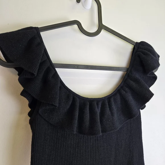 Madewell Wakeford Ruffle Sweater Tank True Black Wool-blend Women's XS EUC - Picture 3 of 10